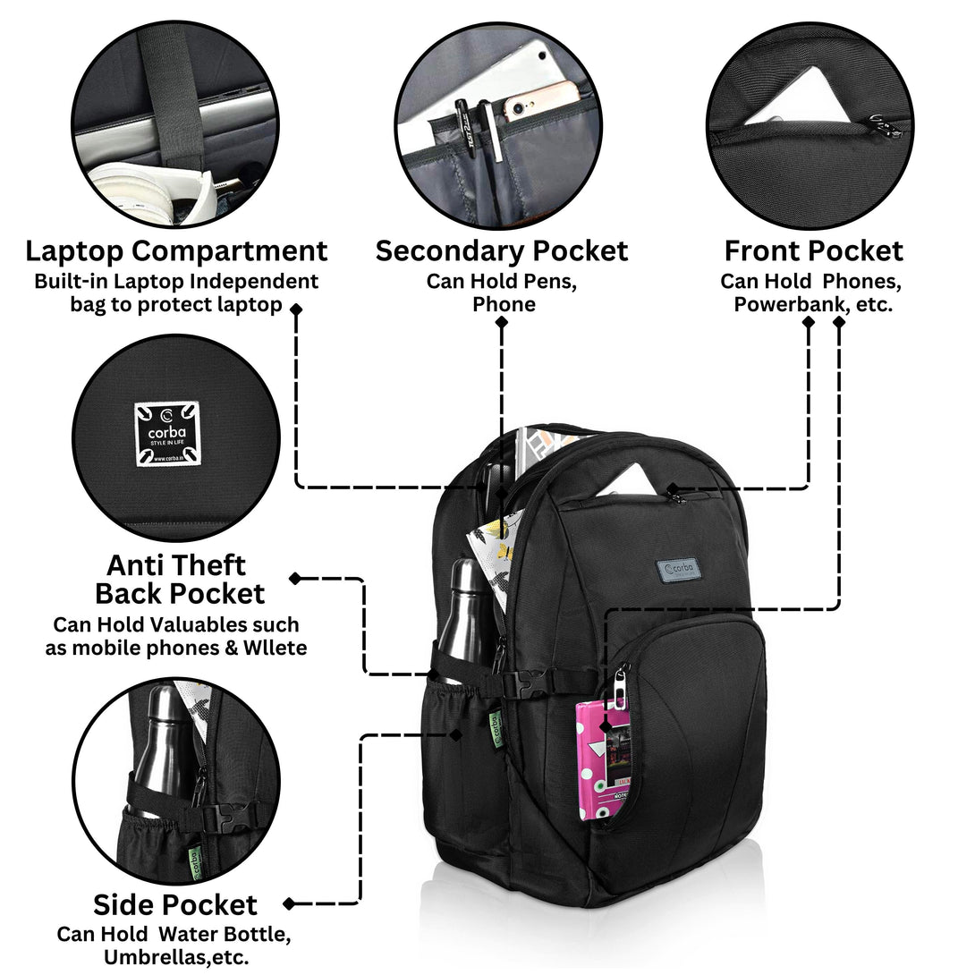 Corba Large 35 L Backpack Stylish Unisex Bag Black - Corba.in