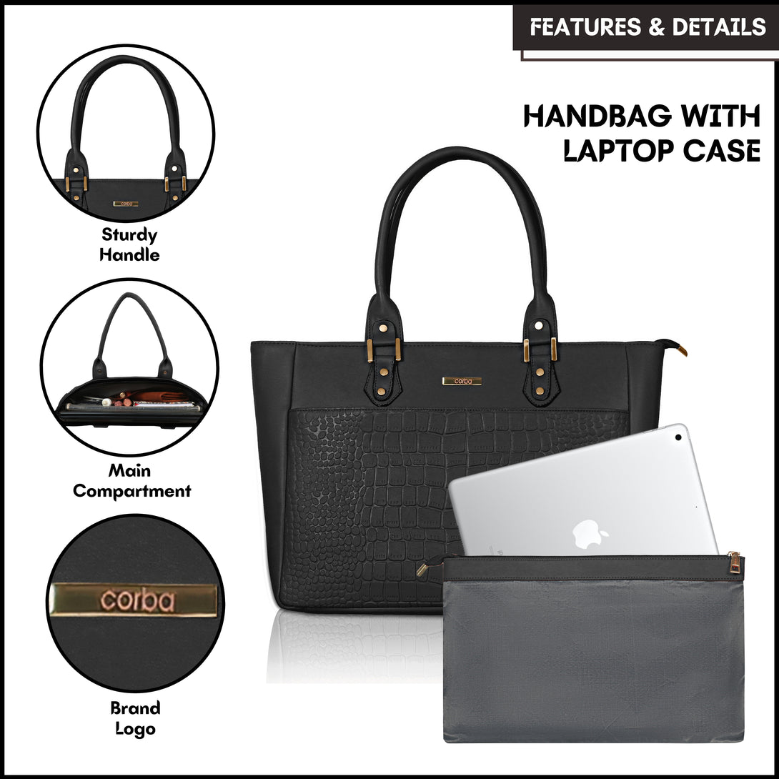 HandBag with Laptop case Fossil Black Corba.in